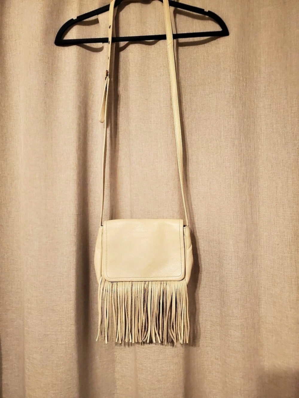 HOBO Leather Fringe Crossbody in Beige